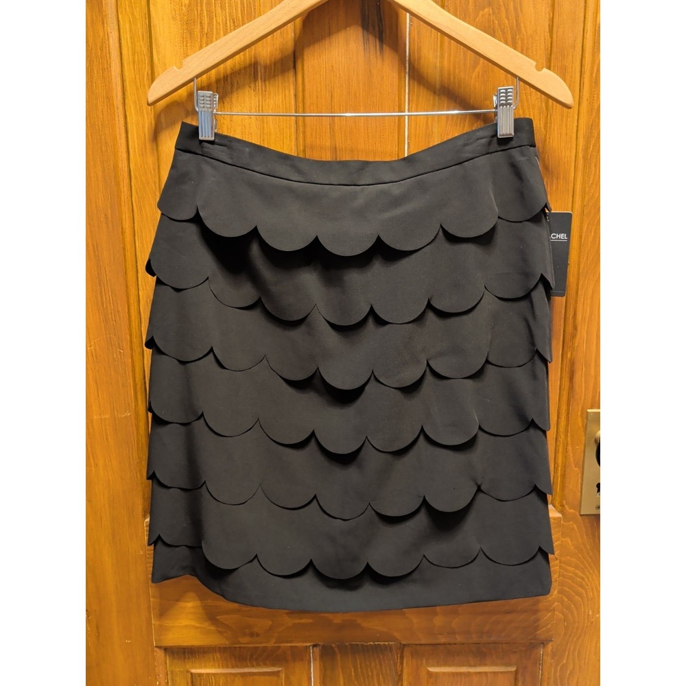 ZAC & RACHEL Black Skirt Scalloped Layered Sz 8 Evening Special Occasion Lined - Picture 1 of 8